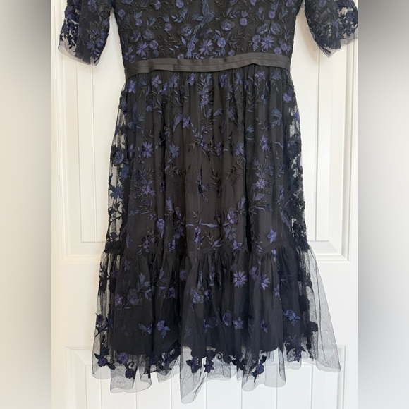 Needle & Thread Black & Purple Floral Embroidered Tulle Midi Cocktail Dress 4 - Picture 4 of 11